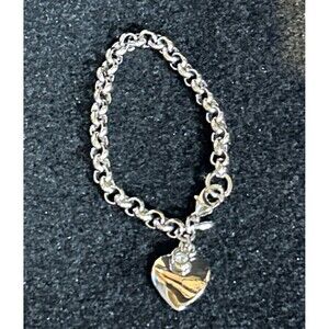 Park Lane Silver Tone 7" Chain Bracelet With Heart Charm Nice Condition J75